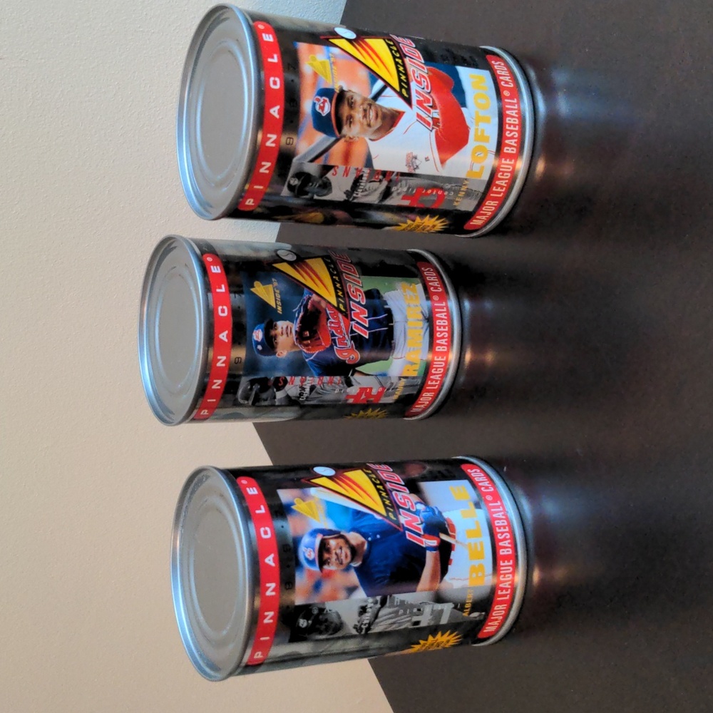 1997 Pinnacle Inside Unopened Baseball Card Cans Lot (3) – Indians Stars